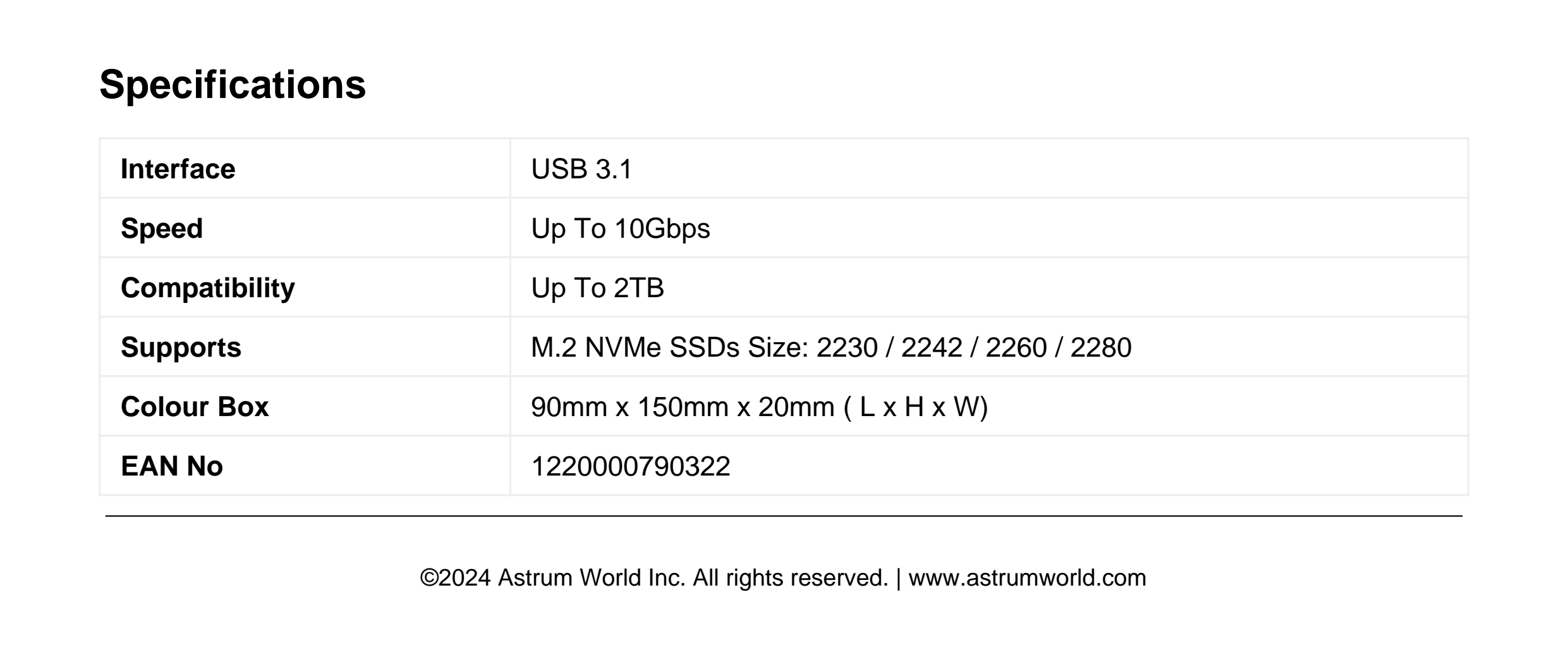 Astrum NVMe M.2 SSD Enclosure for PCIe & NGFF - ENP4310
