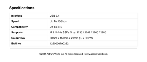 Astrum NVMe M.2 SSD Enclosure for PCIe & NGFF - ENP4310