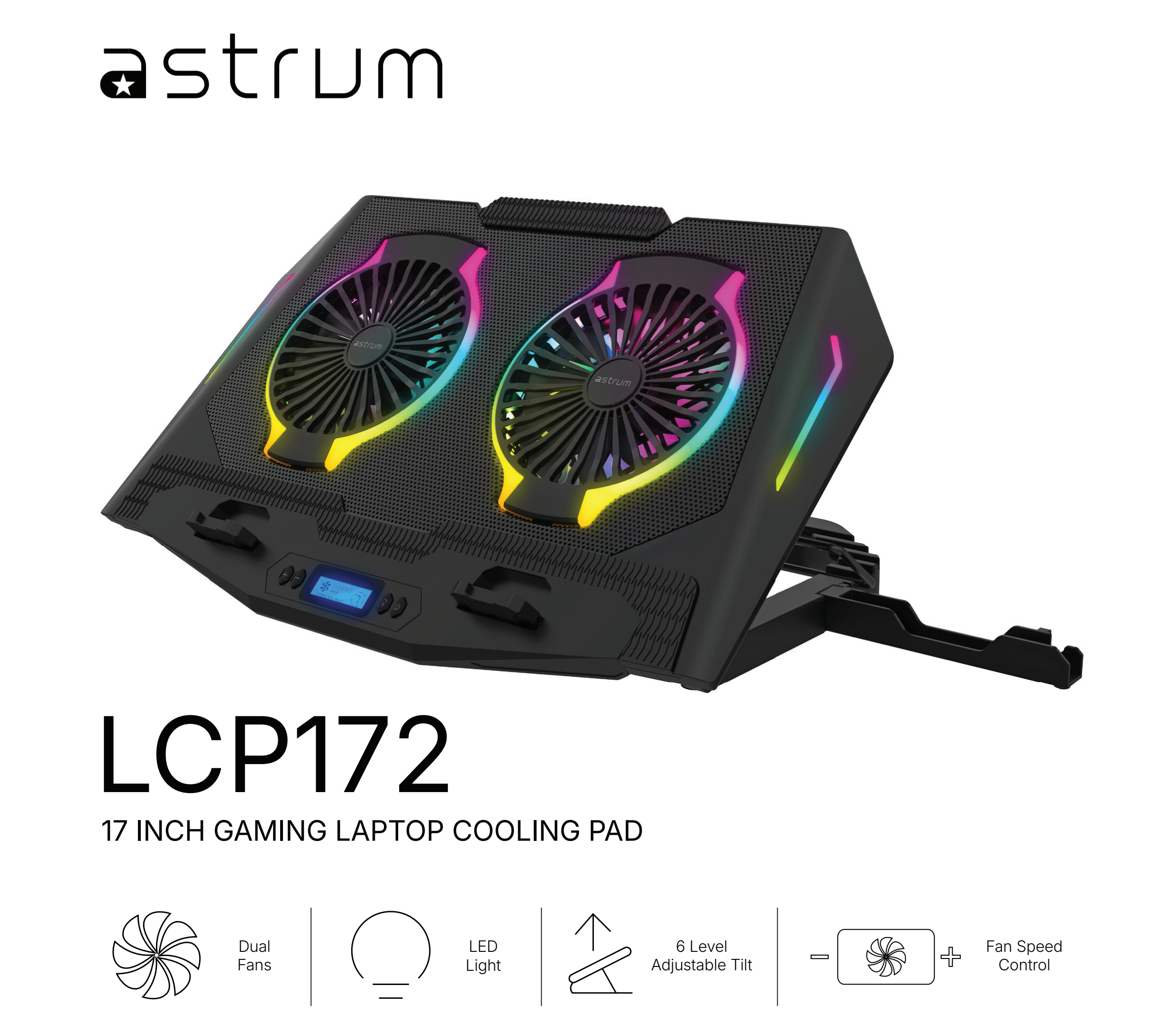 Astrum Laptop Cooling Pad 17.0″ 2 x 120mm Fan RGB 6 Level - LCP172