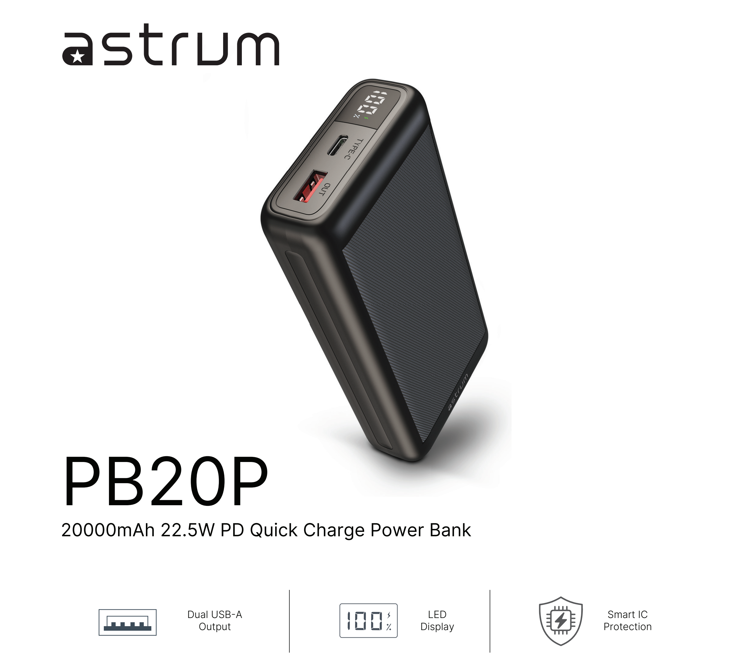 Astrum 20000mAh Power Bank 22.5W with LCD Display - PB20P