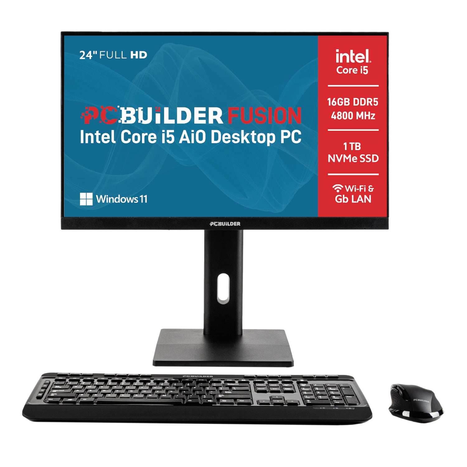 PCBuilder FUSION 24″ Intel Core i5-12400 16GB DDR5 1TB Windows 11 Pro AiO Desktop PC